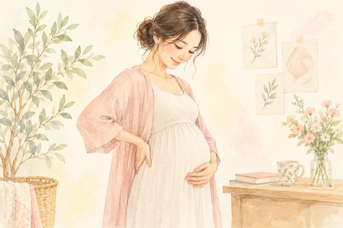 妊娠初期〜中期の妊娠初期・中期を表す説明用イラスト