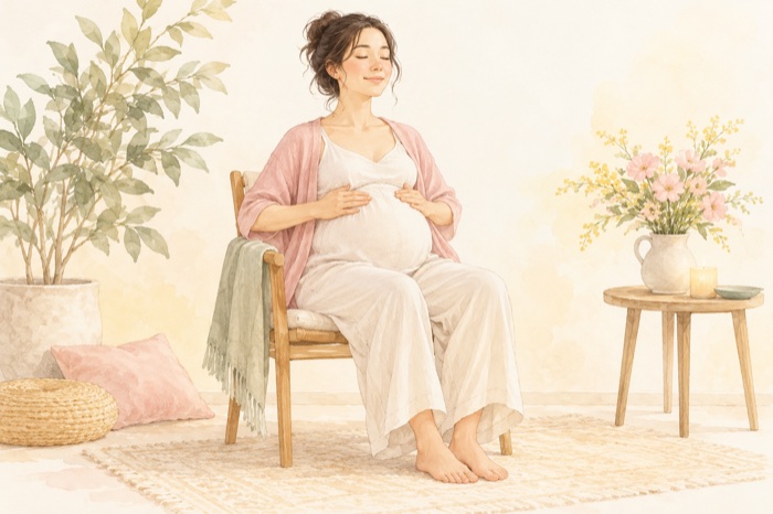 妊娠後期の妊娠後期（出産準備）を表す説明用イラスト
