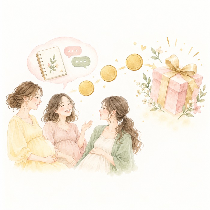 交流からポイント、プレゼントへつながるギフトのイラスト